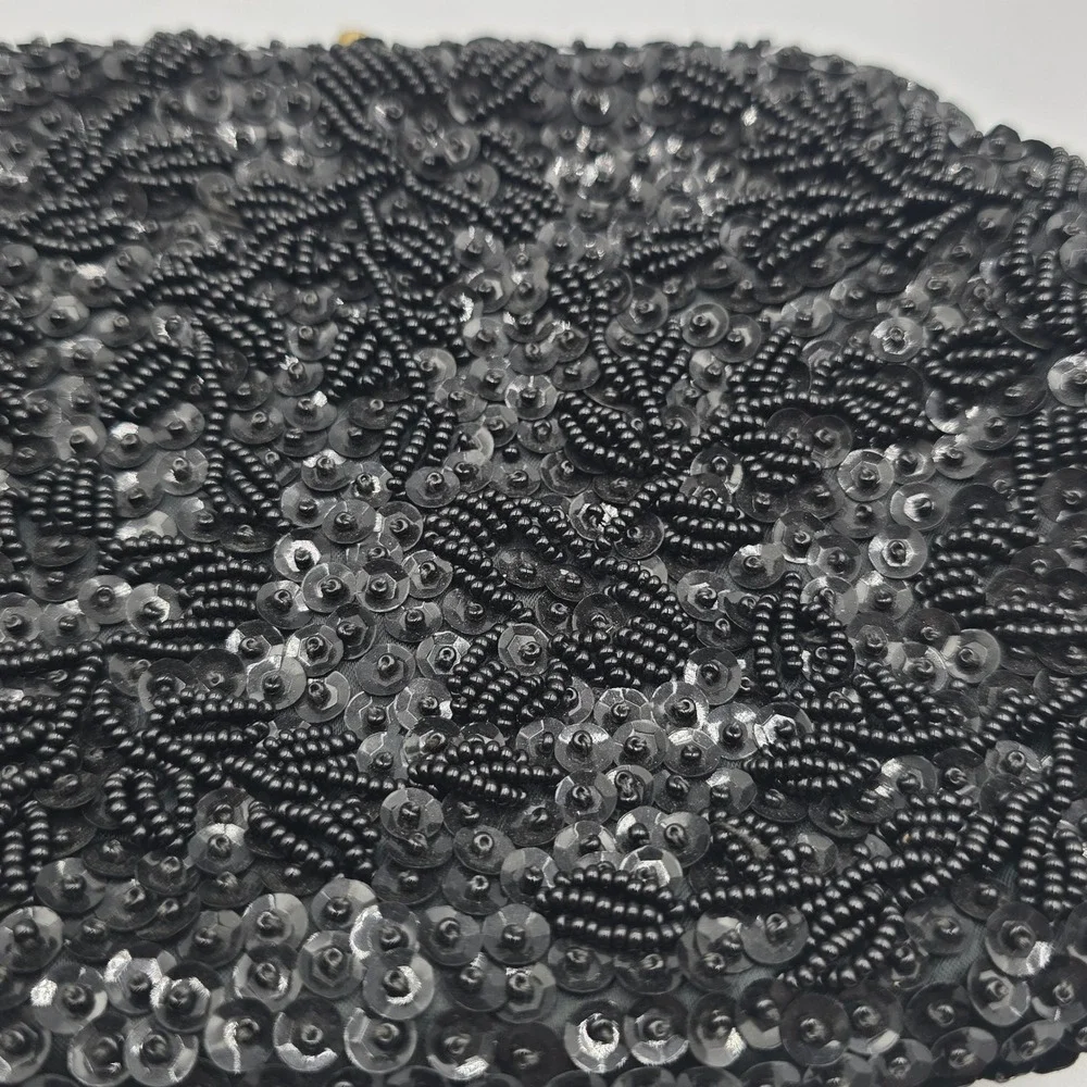By Simon Ernest Blum Vintage Evening Clutch Purse Black Beaded Sequin Kiss Lock